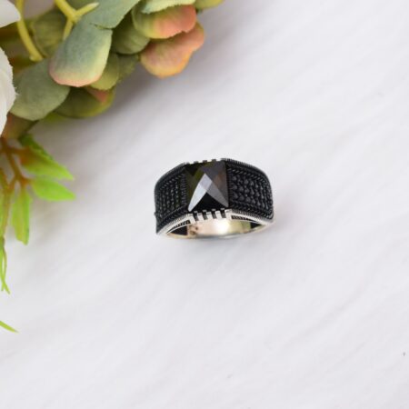 Super fine black turkish stone silver men's ring - Chaitanya Emporium