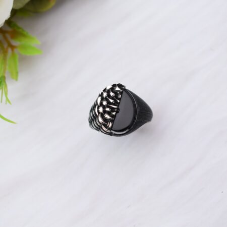 Superfine black stone silver ring for men- chaitanya emporium