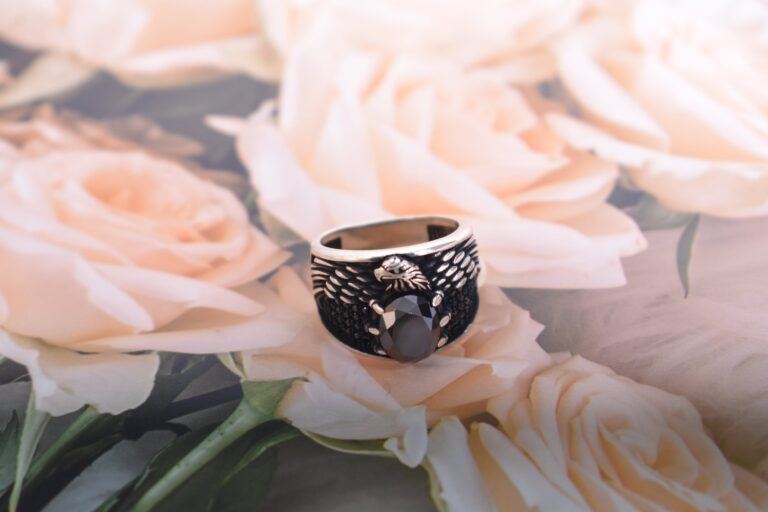 Superfine Eagle Design Black Stone Silver Male Ring - chaitanya emporium