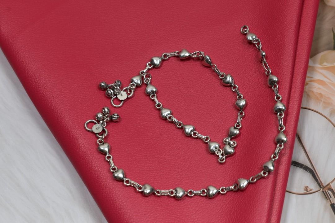 Trendy Heart Sequence Silver Anklets - Shop premium silver designer anklets in affordable price, elegant anklets for women, affordable silver jewellery.