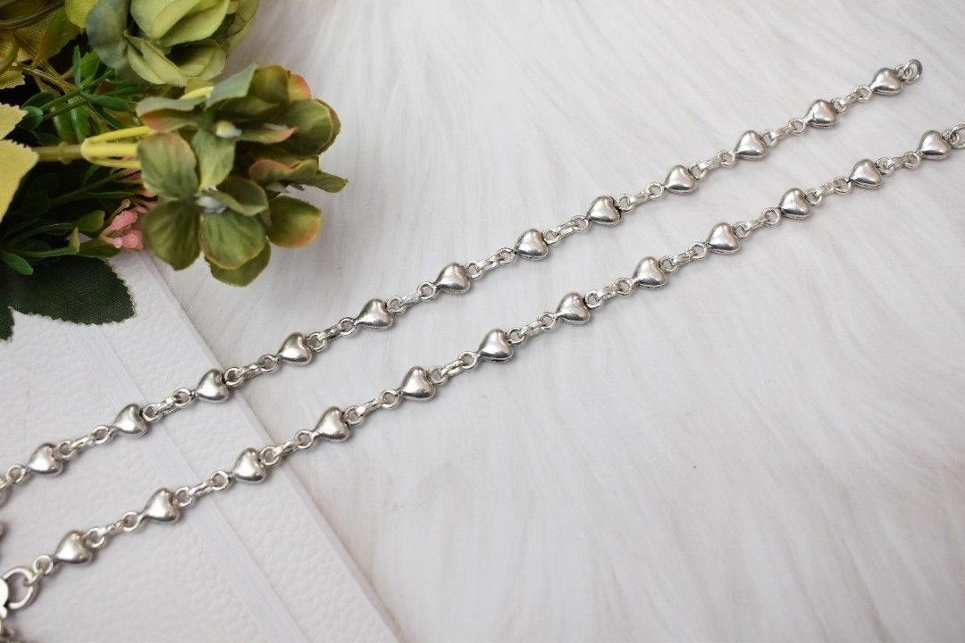 Trendy Heart Sequence Silver Anklets - Shop premium silver designer anklets in affordable price, elegant anklets for women, affordable silver jewellery.