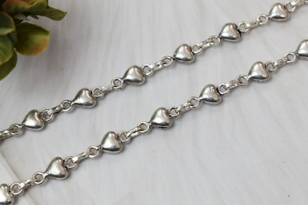 Trendy Heart Sequence Silver Anklets - Shop premium silver designer anklets in affordable price, elegant anklets for women, affordable silver jewellery.