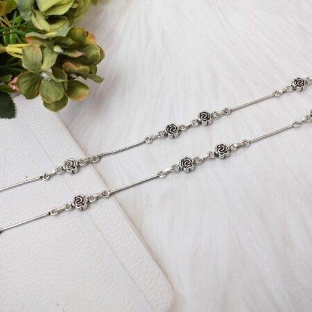 Floral Rose Design Silver Anklets - Shop premium silver designer anklets in affordable price, elegant anklets for women, affordable silver jewellery.