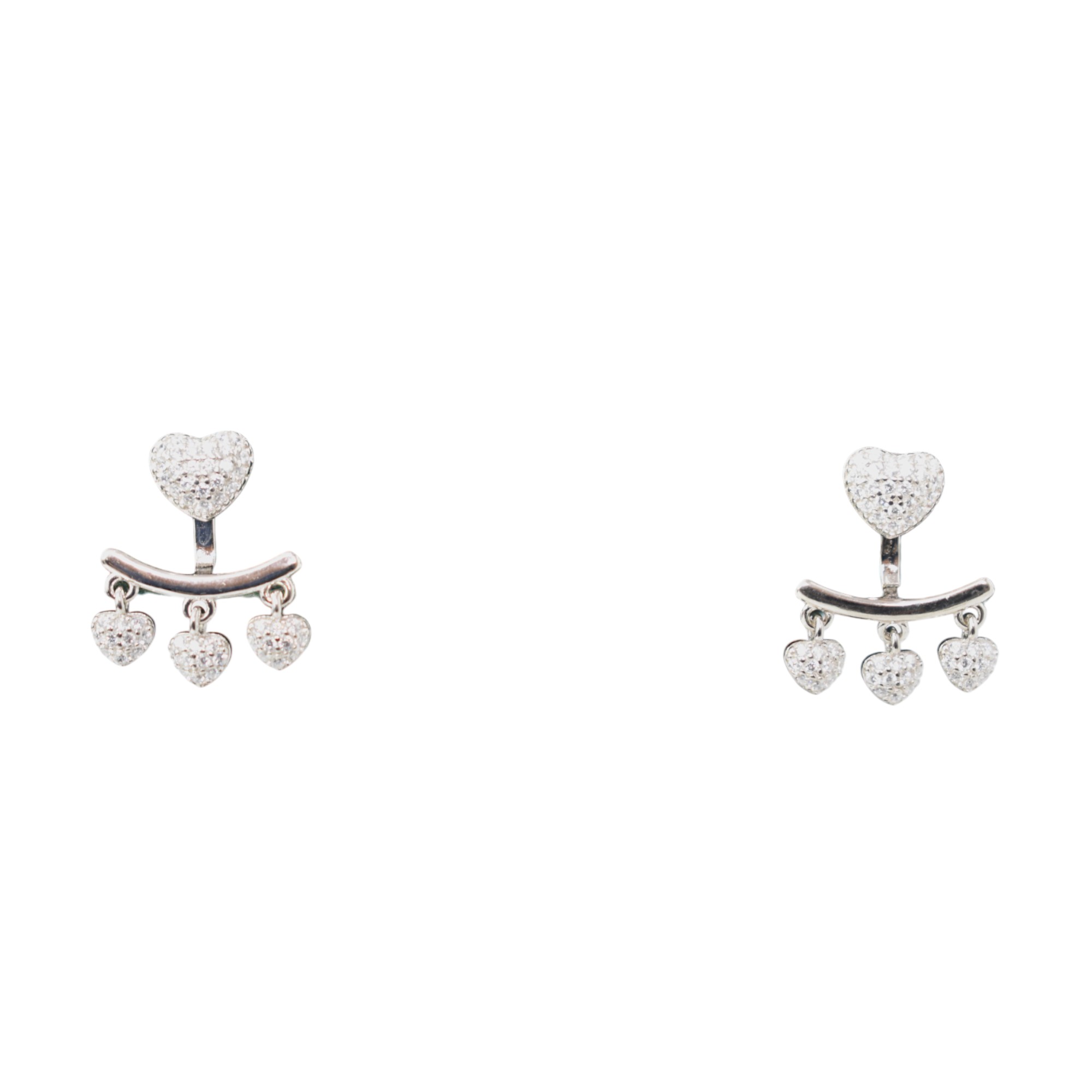 premium pure sterling silver eye-catchy-heart-shape-top-with-hanging-heart-cz-studs earrings for women - Affordable silver jewellery - Chaitanya Emporium