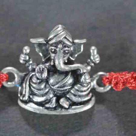Lord Gajanand design silver rakhi made from 925 sterling silver, perfect for Raksha Bandhan.