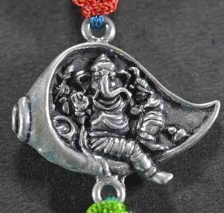 Divine Lord Ganesh on Sankh design silver rakhi made from 925 sterling silver, perfect for Raksha Bandhan.