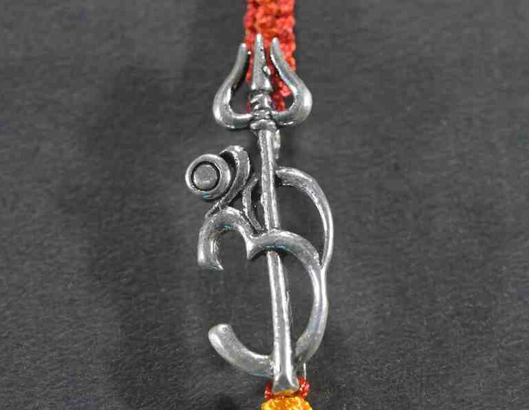 Divine Om and Trisul design silver rakhi made from 925 sterling silver, perfect for Raksha Bandhan.