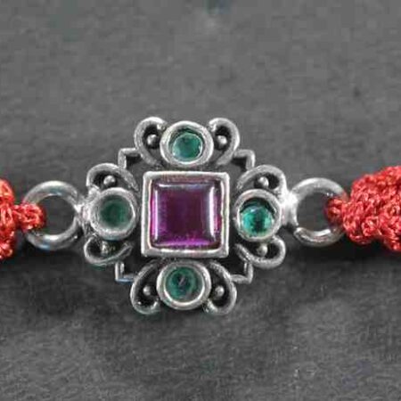 Classic square shape cutstone silver rakhi made from 925 sterling silver, perfect for Raksha Bandhan.
