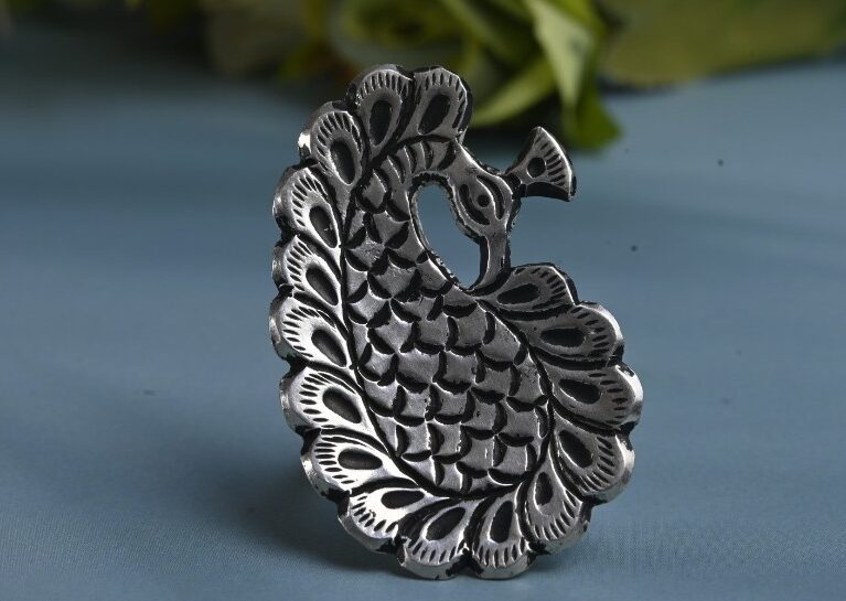 shop premium designer pure silver impressive-peacock-design-silver-ring for women - Affordable silver jewellery - Chaitanya Emporium